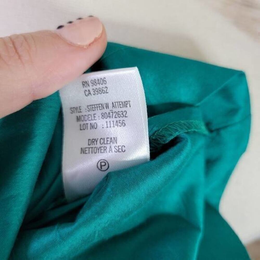 Theory Silk Mini Dress Sleeveless One Shoulder Tie Kelly Green 2‎ - Picture 7 of 7